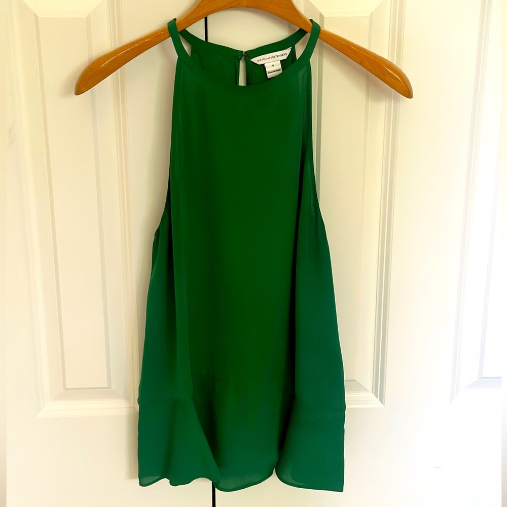 DVF silk blouse racer back with peplum hem